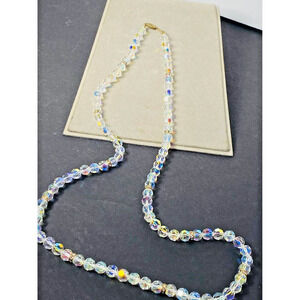 Vintage Aurora Borealis Crystal faceted Necklace with Rhinestone Bands in beads